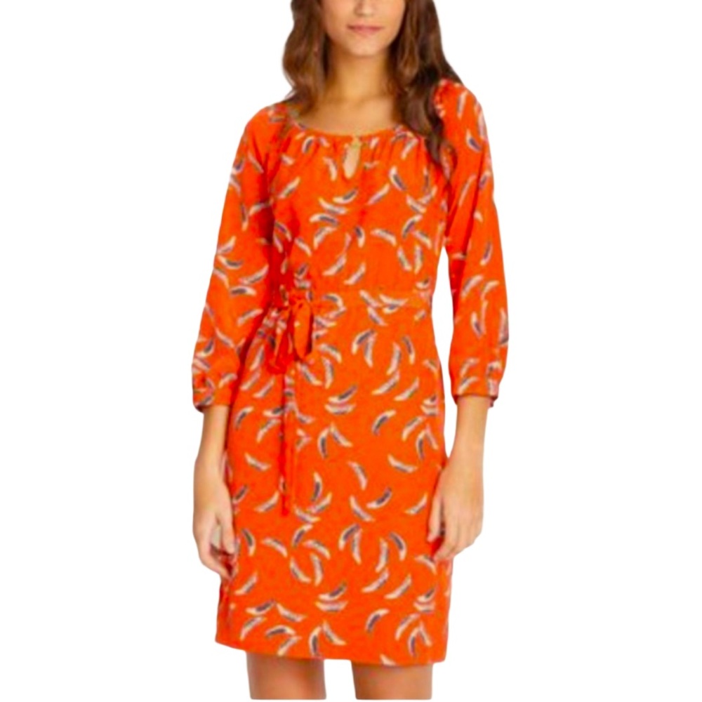Yoana Baraschi Orange Long Sleeve Feather Dress L